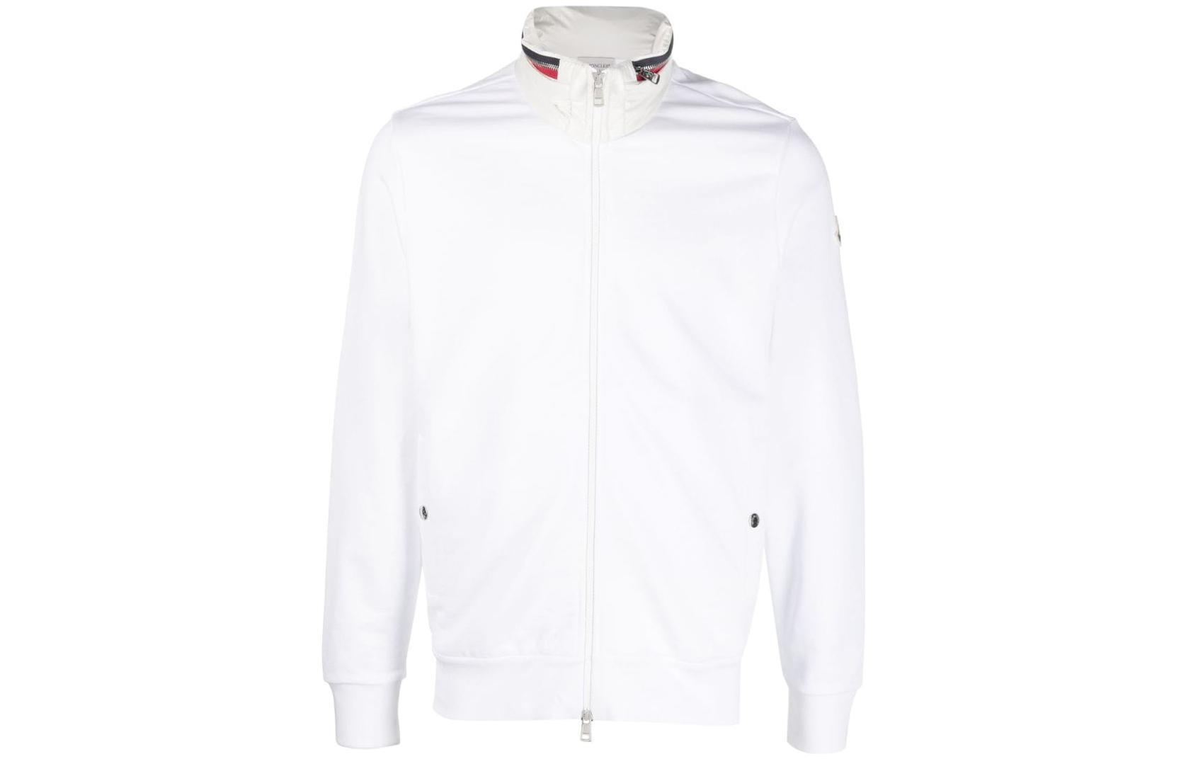 Moncler SS23 White High Neck Zip-Up Long Sleeve Sweatshirt Men’s I20918G0003789A5W002