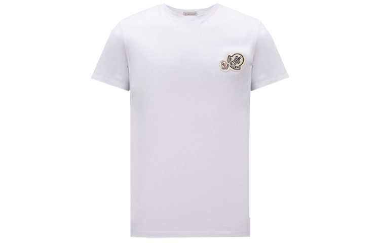 Moncler SS23 White Logo Patch Casual Short Sleeve Crew Neck  T-Shirt I10918C000588390Y001