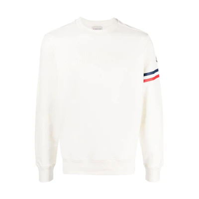Moncler SS23 White Logo Patch Striped Sweatshirt I10918G00005899WC032