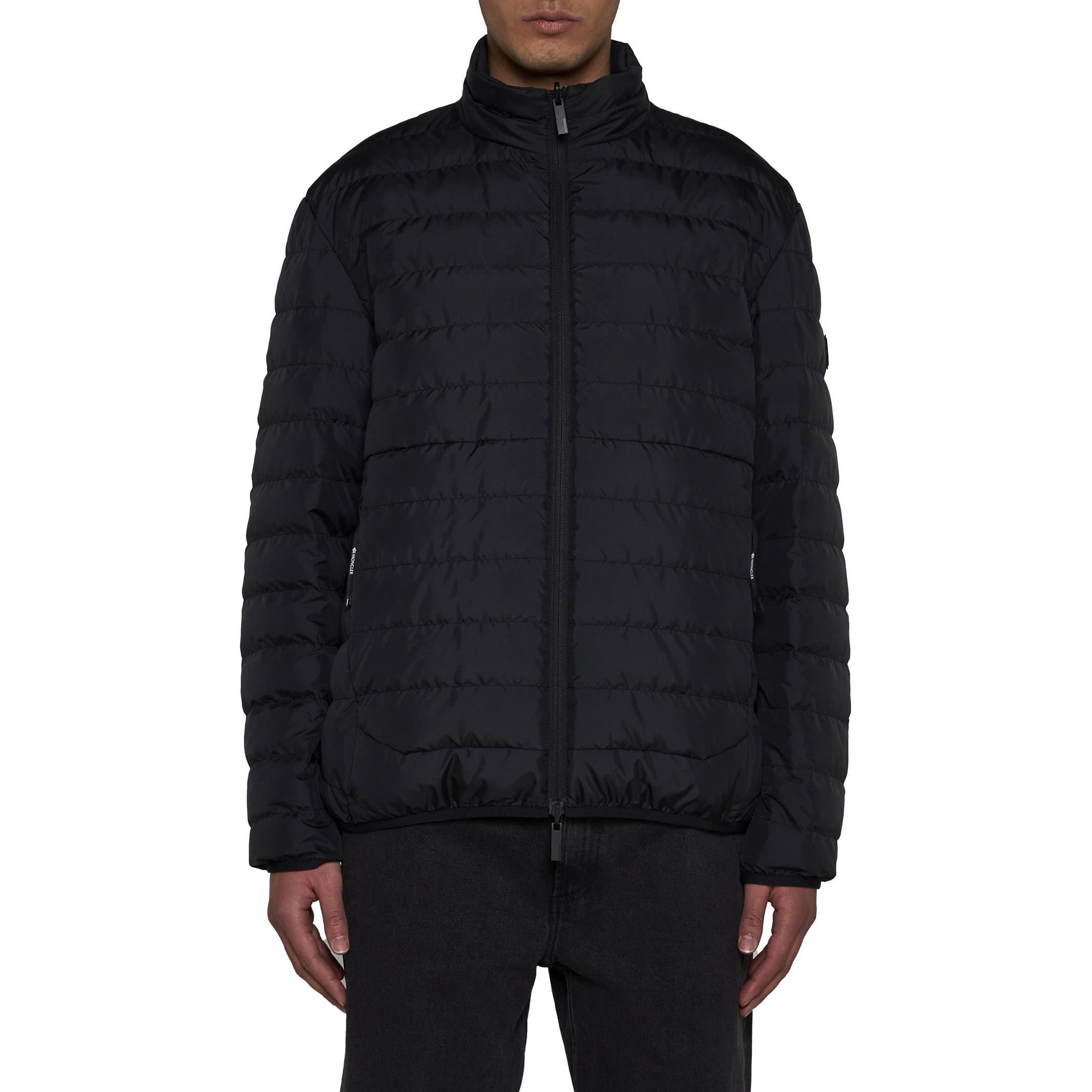 Shop Moncler SS24  Black Loose-Fit Puffer Jacket with Lettered Zip and Stand Collar 1A00052U597EN999