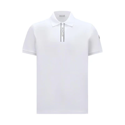 Moncler SS24 Knit Collar Logo Short Sleeve Polo Shirt Optical White J10918A0000289A16002