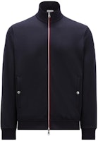 Moncler SS24 Midnight Blue Fleece Zip-Up Sweatshirt with Tricolor Trim. J10918G00067809KR778 Moncler SS24 Midnight Blue Fleece Zip-Up Sweatshirt with Tricolor Trim. J10918G00067809KR778
