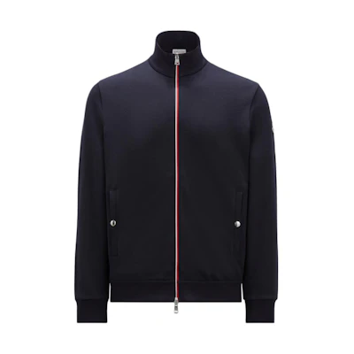 Moncler SS24 Midnight Blue Fleece Zip-Up Sweatshirt with Tricolor Trim. J10918G00067809KR778