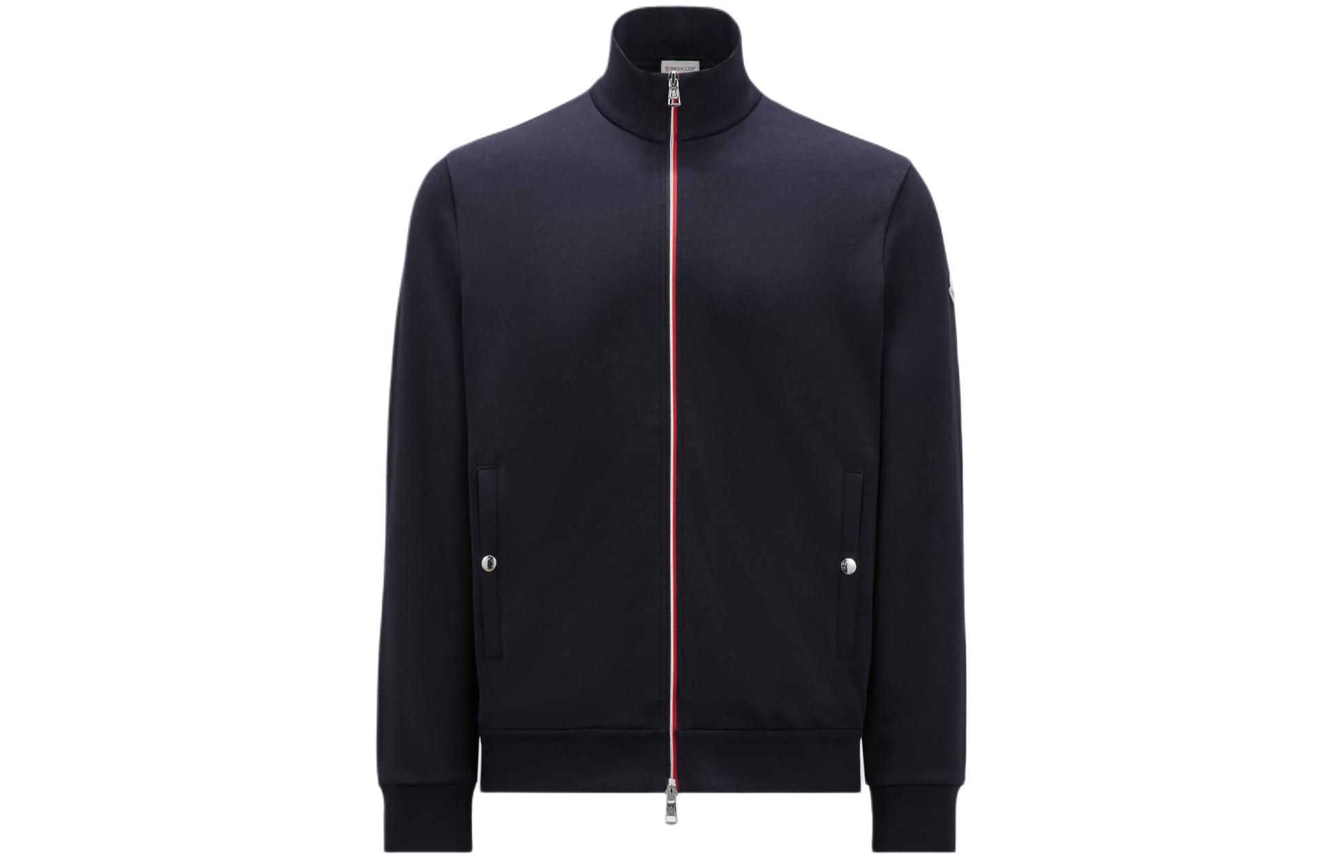Order Moncler SS24 Sudadera Azul Medianoche con Cremallera y Detalles Tricolor. J10918G00067809KR778