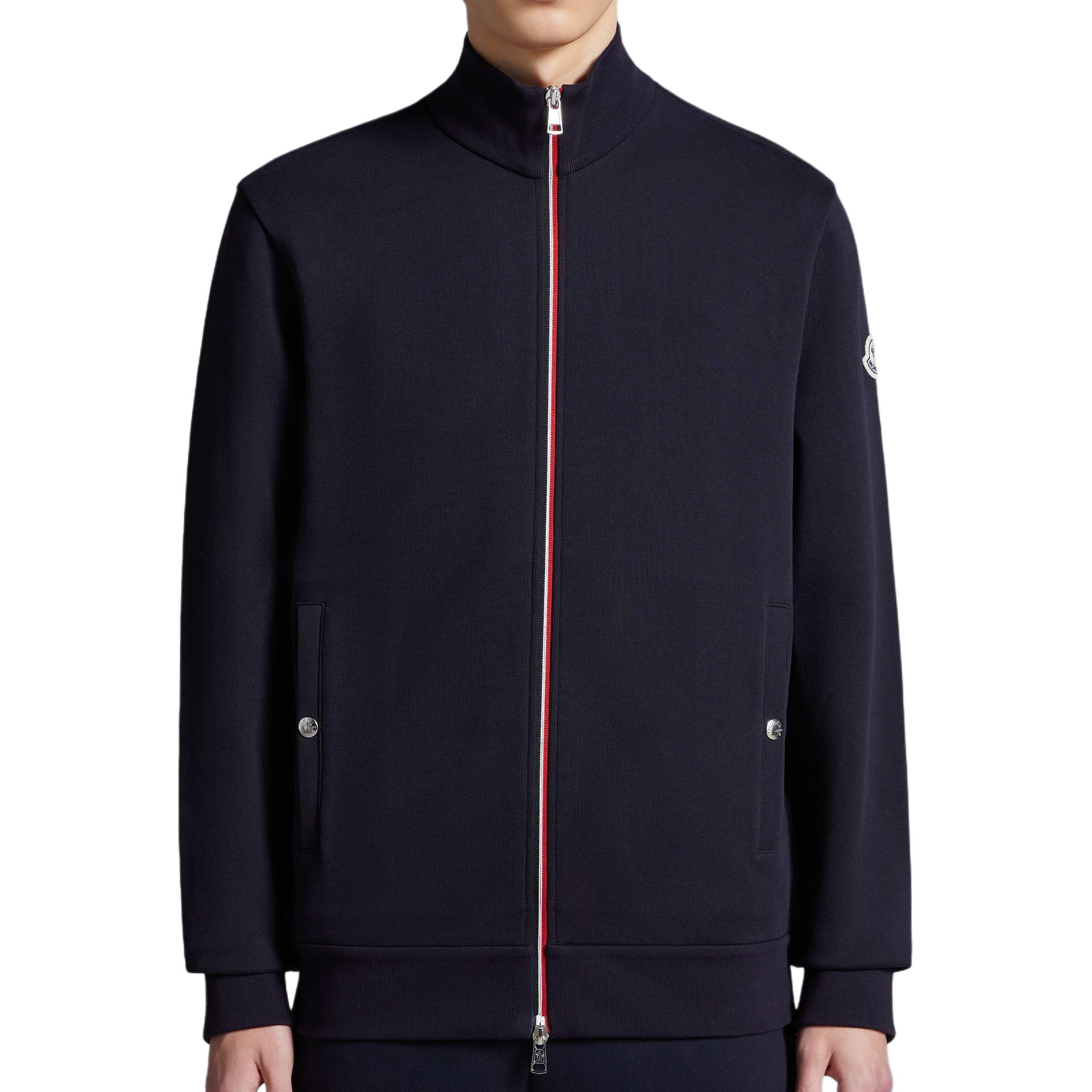 Lookbook Moncler SS24 Sudadera Azul Medianoche con Cremallera y Detalles Tricolor. J10918G00067809KR778