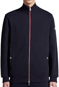 Moncler SS24 Sudadera Azul Medianoche con Cremallera y Detalles Tricolor. J10918G00067809KR778 Lookbook Moncler SS24 Sudadera Azul Medianoche con Cremallera y Detalles Tricolor. J10918G00067809KR778