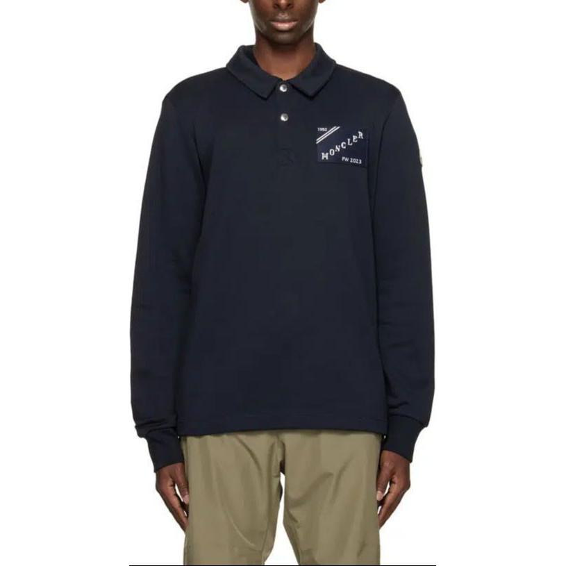 Lookbook Moncler SS24 深藍色字母印花長袖POLO衫 I20918G00078809KR778