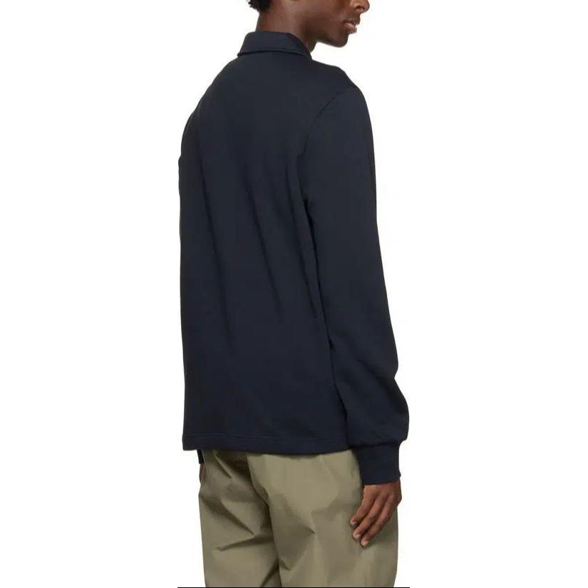 Shop Moncler SS24 深藍色字母印花長袖POLO衫 I20918G00078809KR778