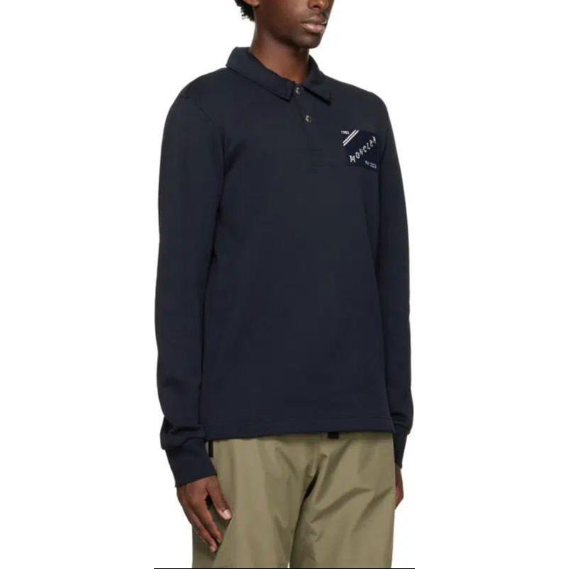Purchase Moncler SS24 深藍色字母印花長袖POLO衫 I20918G00078809KR778