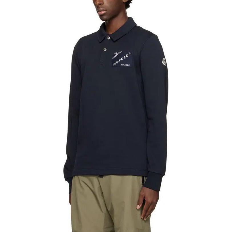 Details for Moncler SS24 深藍色字母印花長袖POLO衫 I20918G00078809KR778