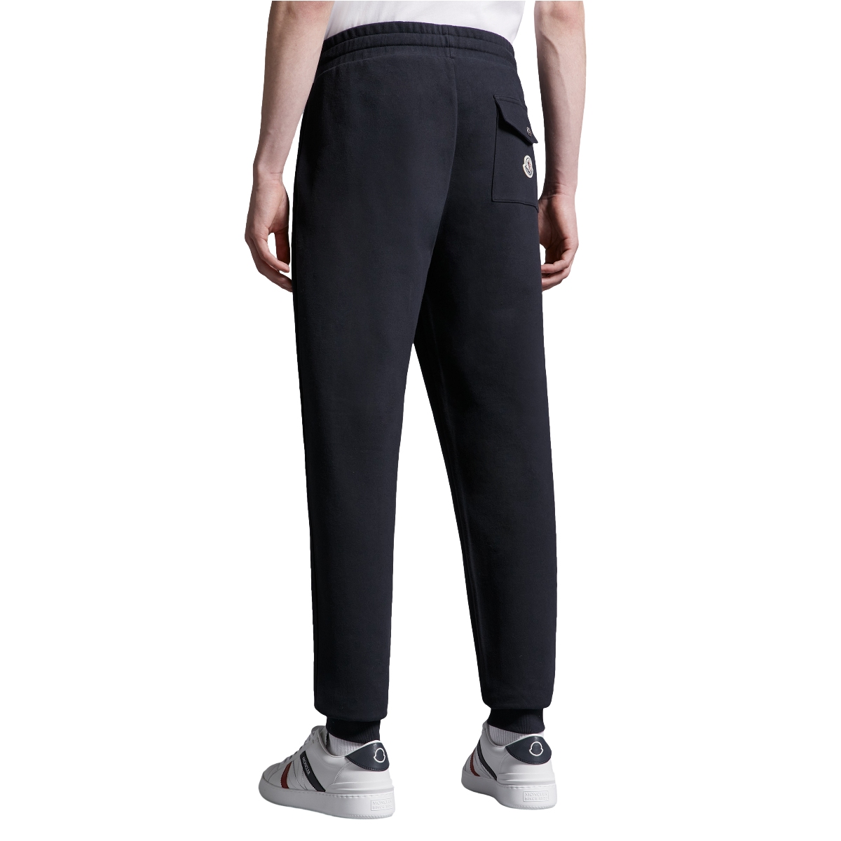 Shop Moncler SS24  Navy Loose-Fit Drawstring Casual Pants with Side Pockets. J10918H00003899WC778