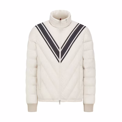 Moncler SS24 Short Puffer Jacket Beige with Print Design. J10911A00005549SK20F