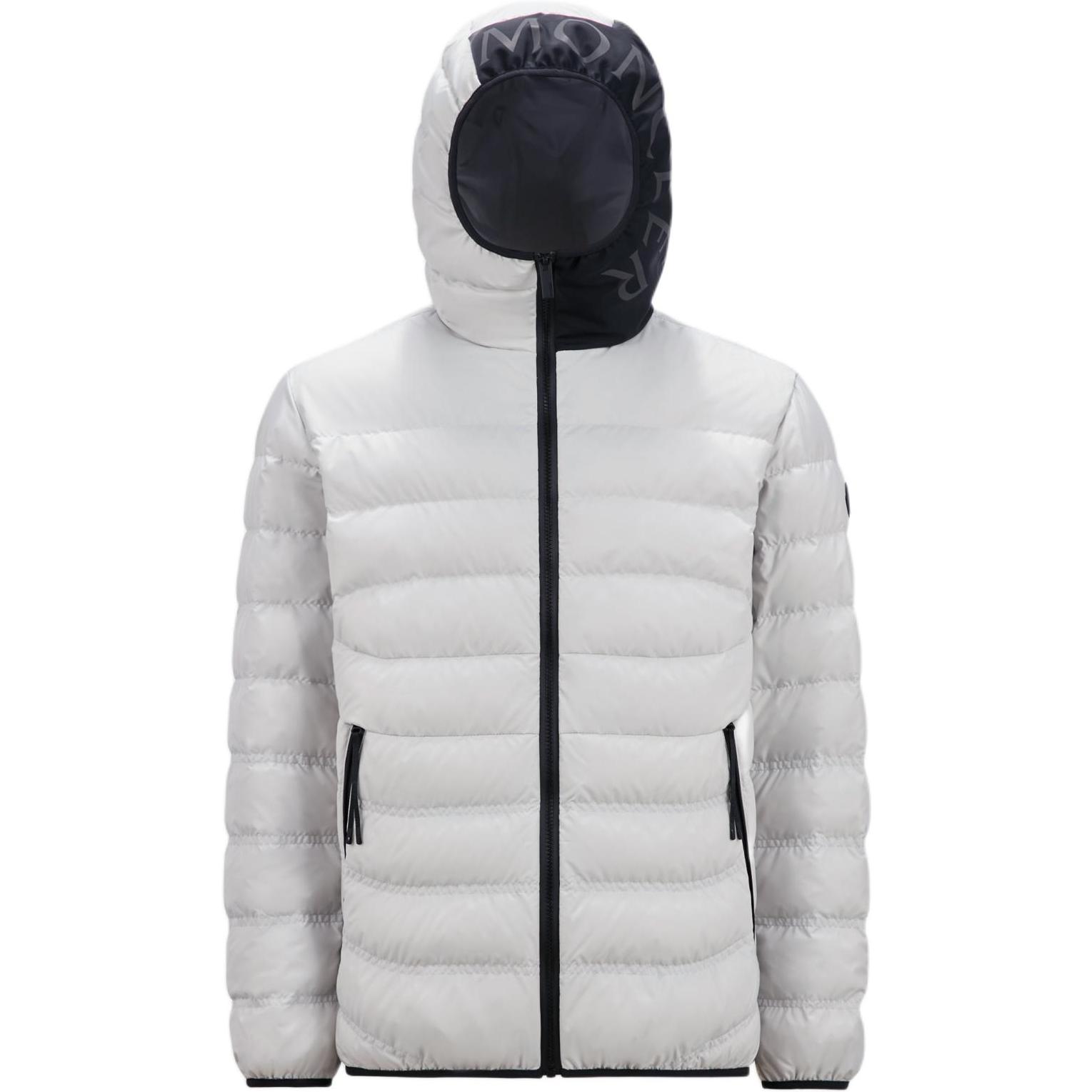 Moncler SS24  Short Reflective Logo Hooded Down Jacket Light Grey J10911A000175973I91Y
