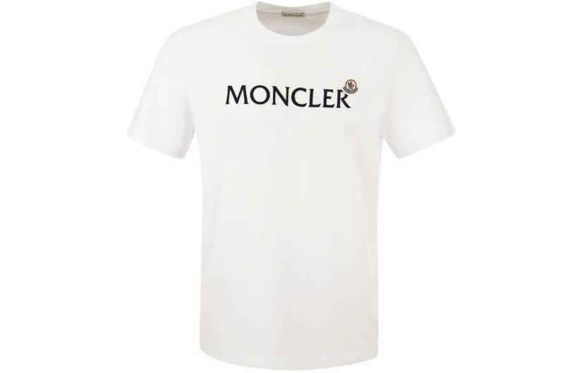 Buy Moncler SS24  White Logo Print Crewneck Short Sleeve T-Shirt. J10918C000578390T001