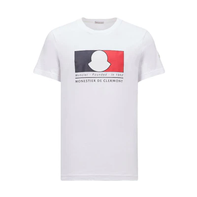 Moncler SS24 White T-Shirt with Tricolor Logo Design. J10918C000198390T002