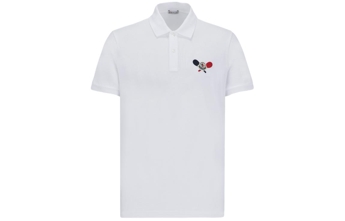 Order Moncler SS24  White Tennis Logo Patch Short Sleeve Polo Shirt J10918A0000989A16002