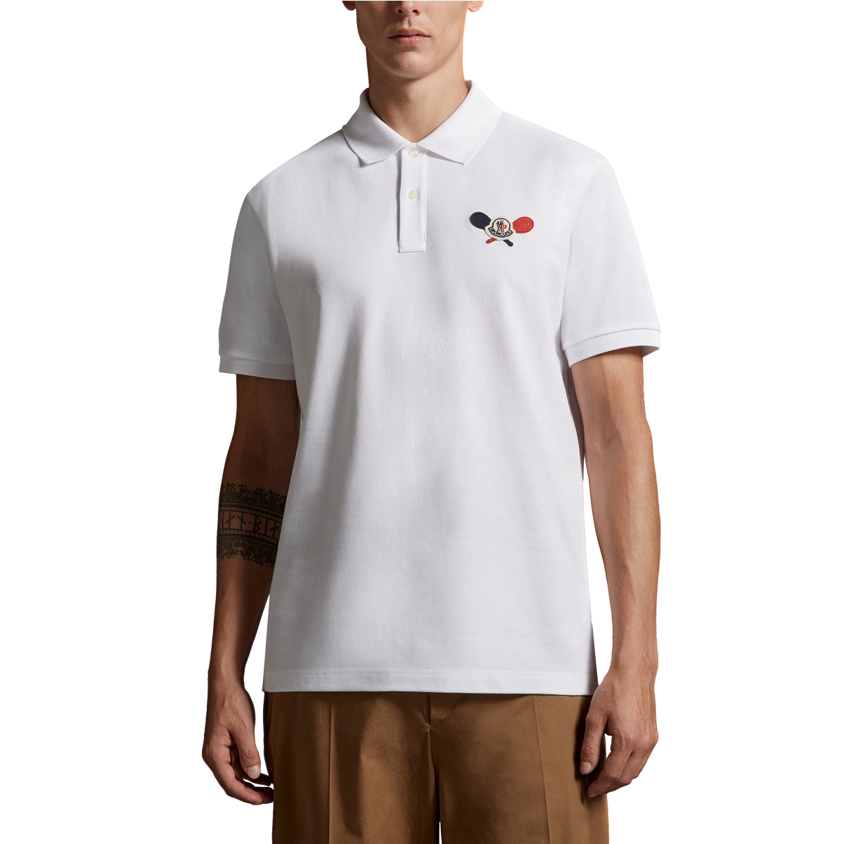 Lookbook Moncler SS24  White Tennis Logo Patch Short Sleeve Polo Shirt J10918A0000989A16002
