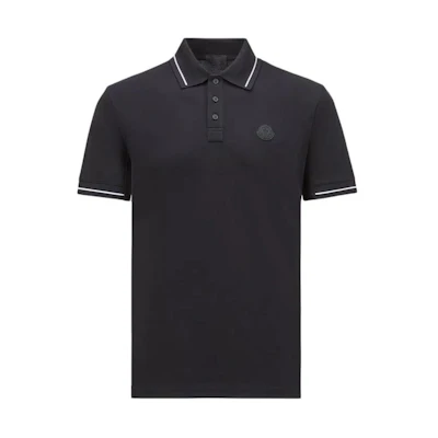 Moncler SS24 Black Logo Patch Short Sleeve Polo Shirt Men - Black. J10918A0000189A16999
