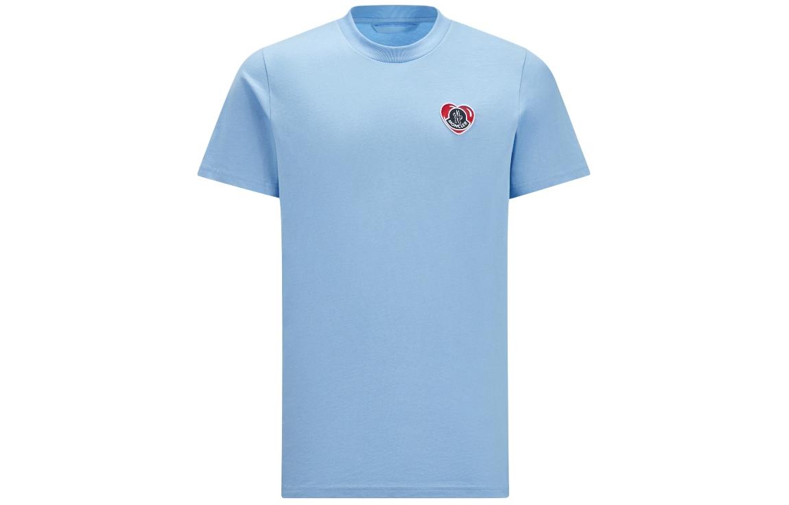 Moncler SS24 Blue Heart Logo Crewneck T-Shirt Men J10918C000218390T71B
