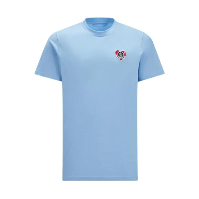 Moncler SS24 Blue Heart Logo Crewneck T-Shirt Men J10918C000218390T71B