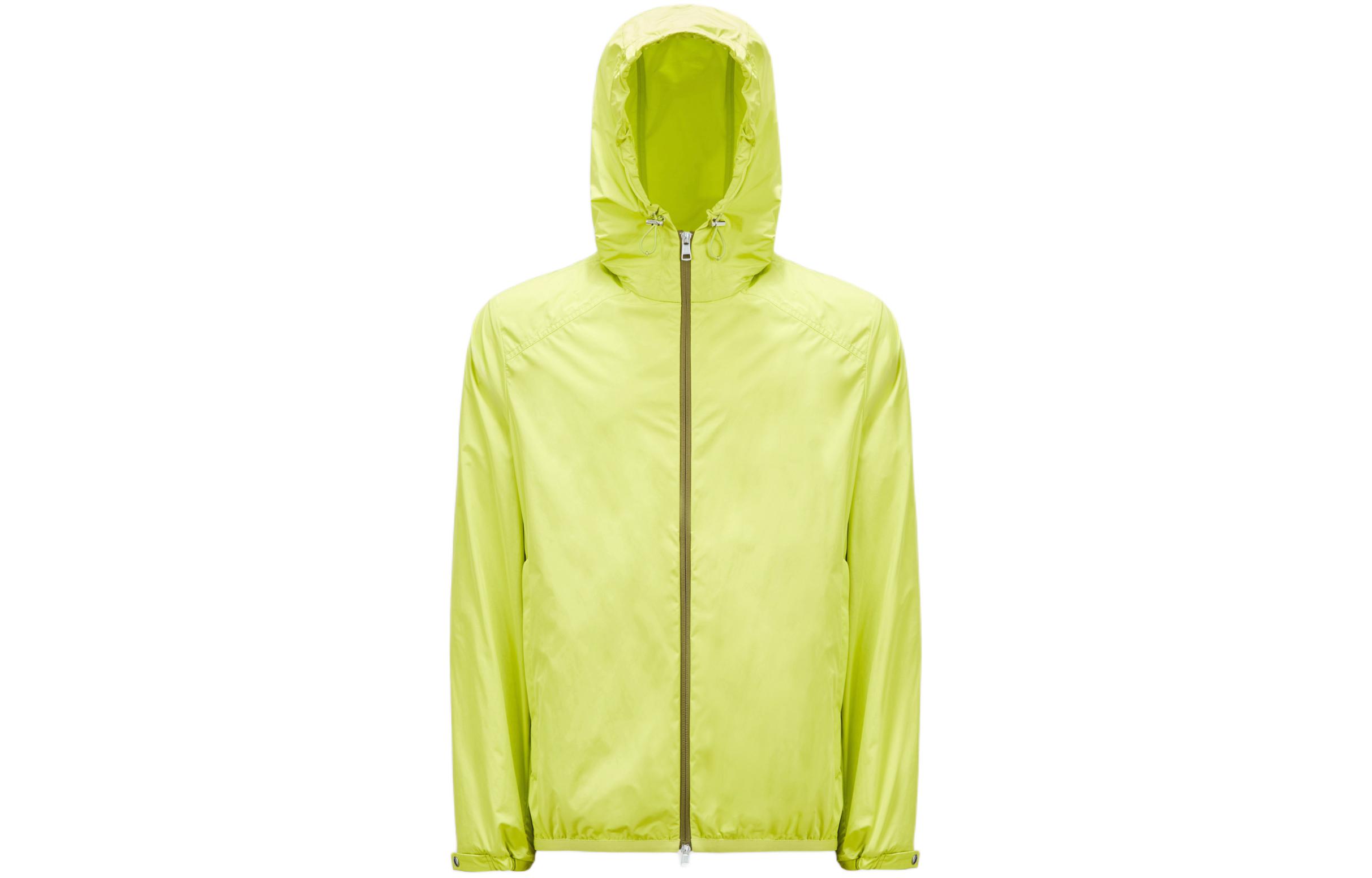 Moncler SS24 CLAPIER Yellow Lime Hooded Jacket with Zipper Pockets & Embroidery J10911A0009854A9111G