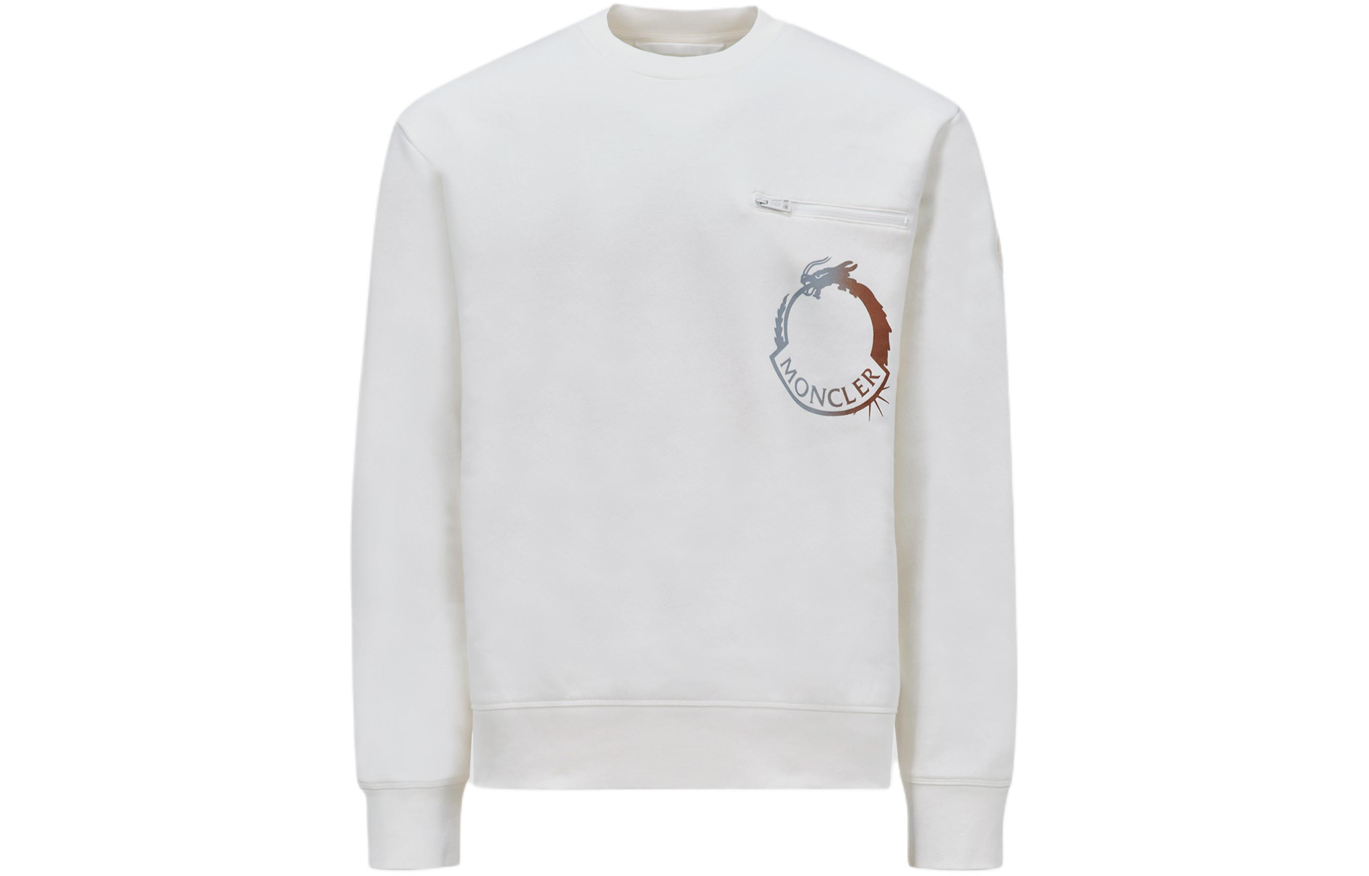 Moncler SS24 Dragon Logo Graphic Fleece Crewneck Sweatshirt White () J10918G00027899RB034
