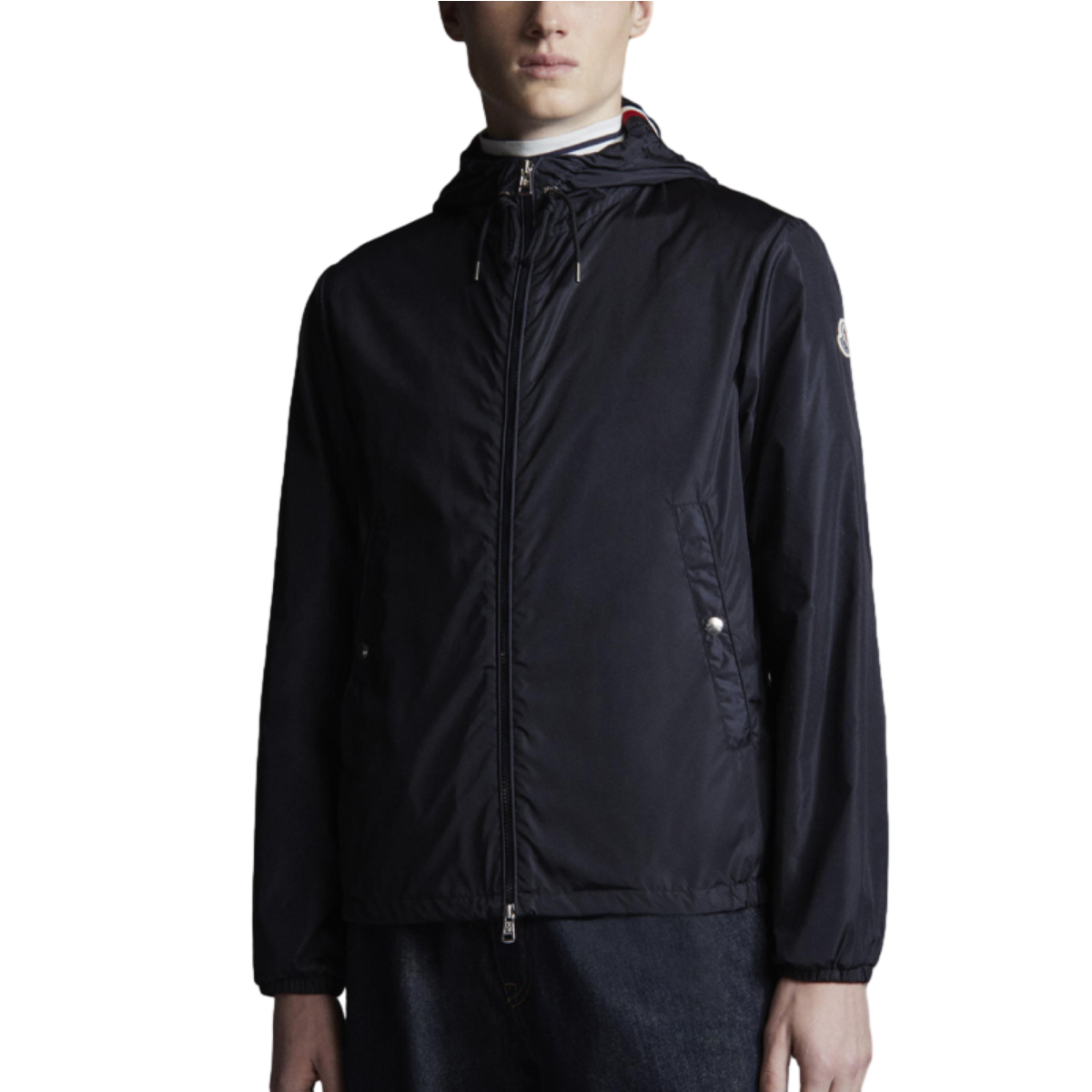 Shop Moncler SS24 男士蓝色徽标连帽拉链夹克 J10911A0009054155743