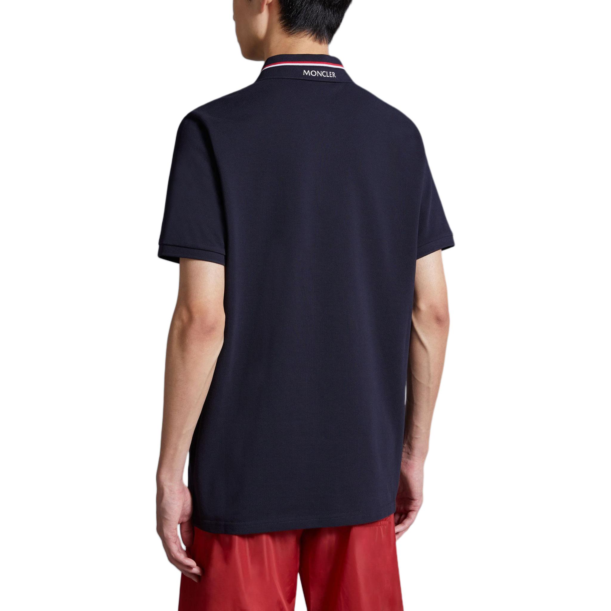 Shop Moncler SS24 標誌短袖Polo衫 深藍色 J10918A0002189A1677X