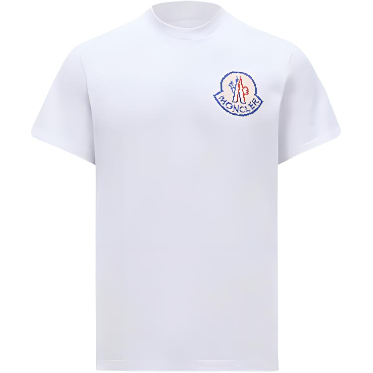 Order Moncler SS24 Kaos Pria Crewneck Putih dengan Cetak Logo Pixel. J20918C000048392700A