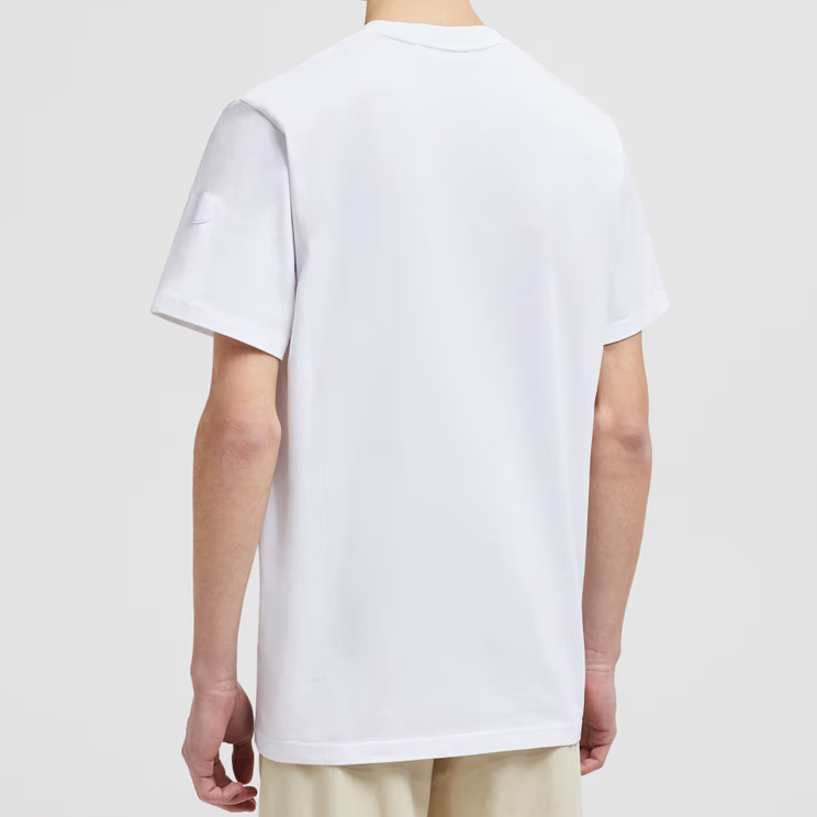 Shop Moncler SS24 Kaos Pria Crewneck Putih dengan Cetak Logo Pixel. J20918C000048392700A