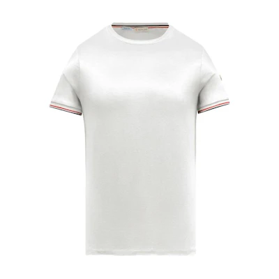 Moncler SS24 Slim-Fit Crewneck T-Shirt White Unisex with Tricolor Detail. J10918C7160087296004