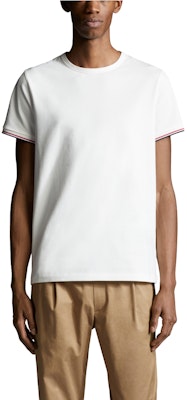 Moncler SS24 Slim-Fit Crewneck T-Shirt White Unisex with Tricolor Detail. J10918C7160087296004 Lookbook Moncler SS24 Slim-Fit Crewneck T-Shirt White Unisex with Tricolor Detail. J10918C7160087296004