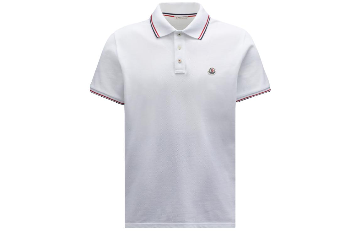 Moncler SS24 Slim-Fit Polo Shirt with Tricolor Knit Collar White J10918A7030084556001
