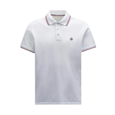 Moncler SS24 Slim-Fit Polo Shirt with Tricolor Knit Collar White J10918A7030084556001