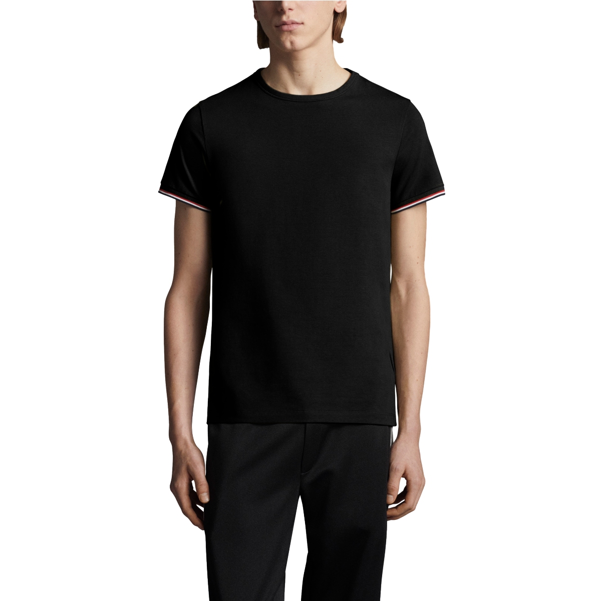 Moncler SS24 Slim-Fit Tri-Color Detail Crew Neck  Black T-Shirt J10918C7160087296999 圖 3