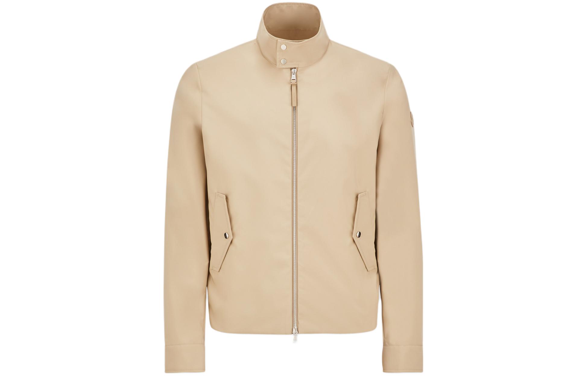 Moncler SS24 Slim Fit Beige Zipped Jacket with Leather Trim J10911A00142597IF23O