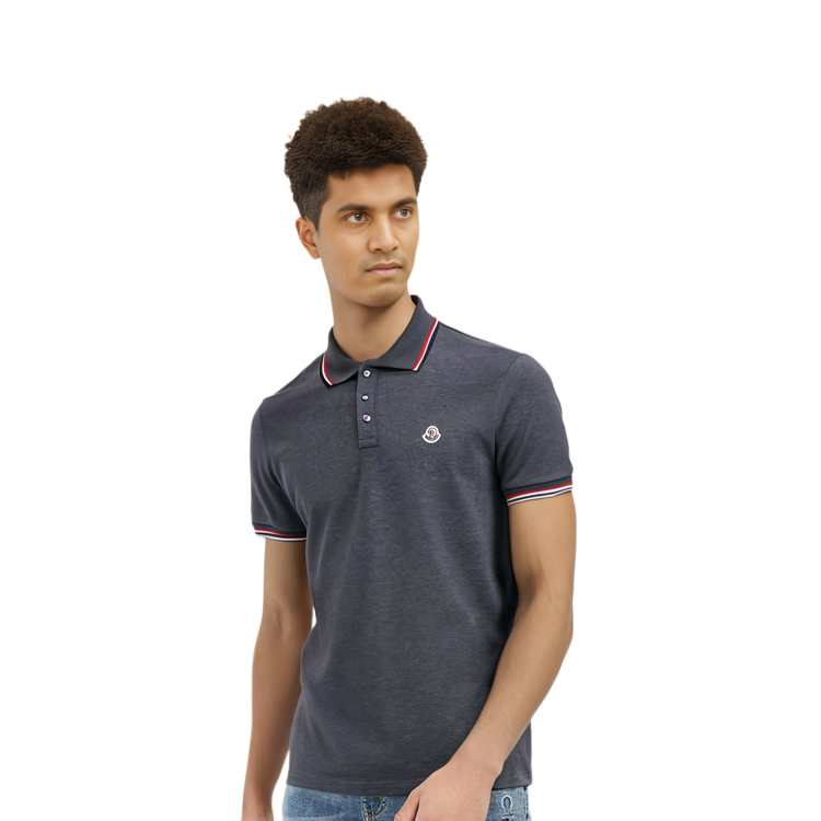 Moncler SS24 Slim Fit Tricolor Knit Collar Polo Shirt  Dark Gray J10918A7030084556989 圖 5