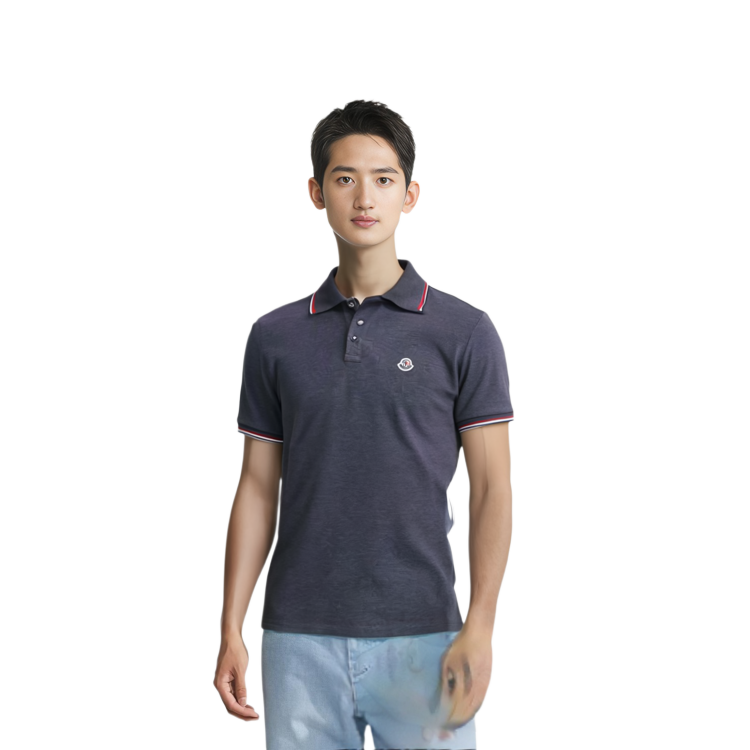 Moncler SS24 Slim Fit Tricolor Knit Collar Polo Shirt  Dark Gray J10918A7030084556989 圖 6
