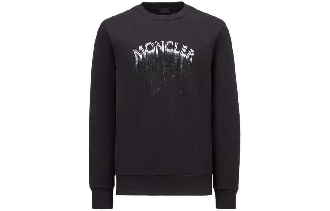 Moncler SS24 Tie-Dye Logo Print Crewneck Long Sleeve Sweatshirt  Black J10918G00004809KR999