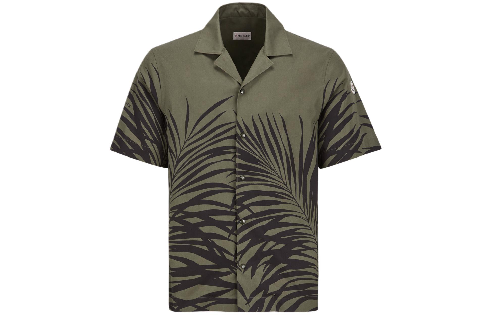 Moncler SS24 Tropical Print Button-Up Short Sleeve Shirt Green  Style J10912F00006597M1S89