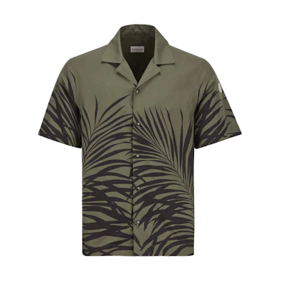 Moncler SS24 Tropical Print Button-Up Short Sleeve Shirt Green Style J10912F00006597M1S89