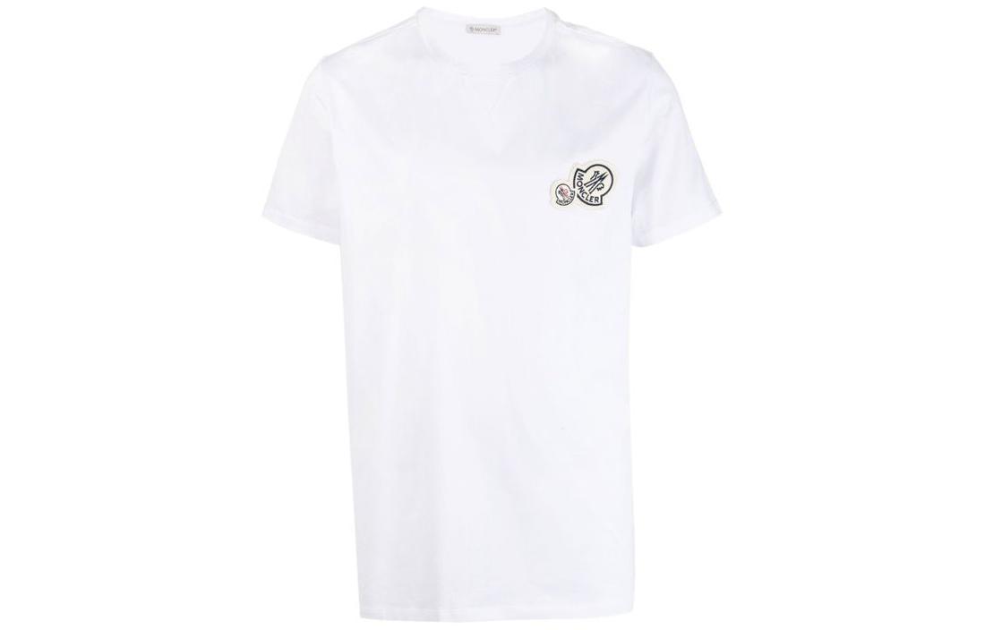 Moncler SS24 Unisex White Crewneck T-Shirt with Dual Logo Patch J10918C000588390Y001