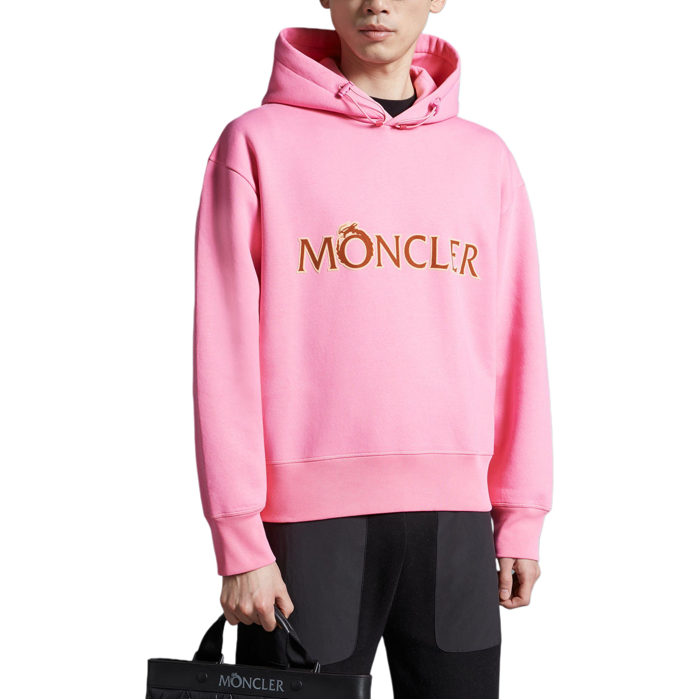 Shop Moncler SS24 Tahun Naga Hoodie Lelaki Kapas Pink. J10918G00025899RB528