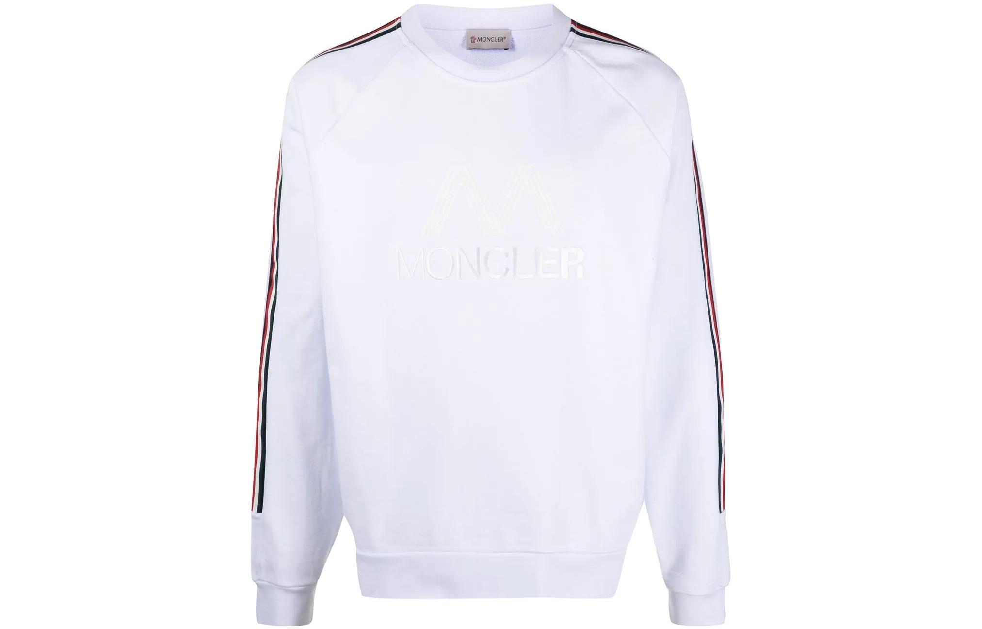 Moncler Striped Logo Print Crewneck Pullover Sweatshirt White H10918G00050809LA001