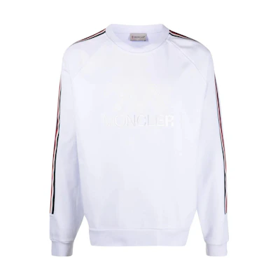 Moncler Striped Logo Print Crewneck Pullover Sweatshirt White H10918G00050809LA001