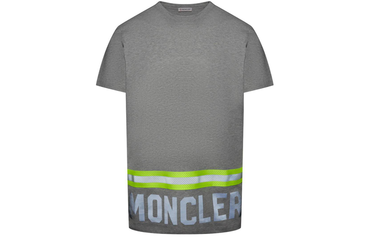 Moncler Striped Logo Print Short Sleeve T-Shirt Grey 0918C739208390T984