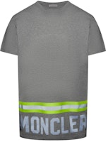 Moncler Striped Logo Print Short Sleeve T-Shirt Grey 0918C739208390T984 Moncler Striped Logo Print Short Sleeve T-Shirt Grey 0918C739208390T984