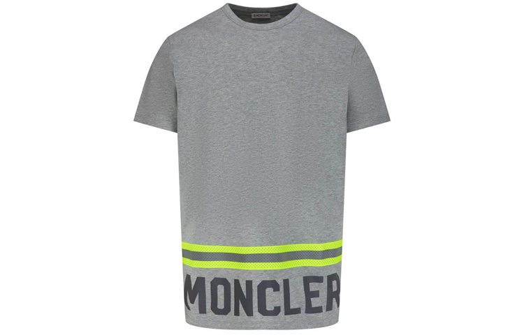 Lookbook Moncler Baju T Lengan Pendek Cetak Logo Berjalur Kelabu 0918C739208390T984