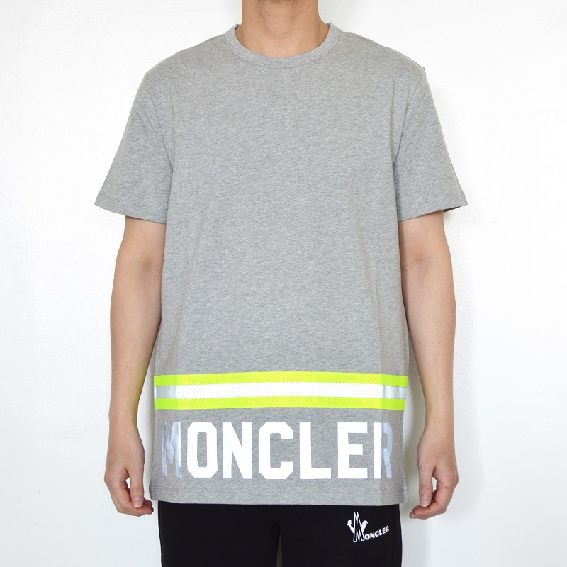 Purchase Moncler Baju T Lengan Pendek Cetak Logo Berjalur Kelabu 0918C739208390T984