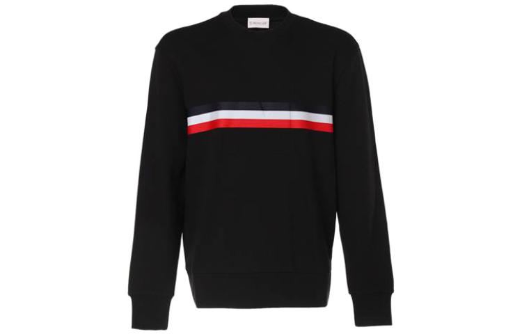 Moncler Striped Print Crewneck Pullover Sweatshirt Black 1320212M12517